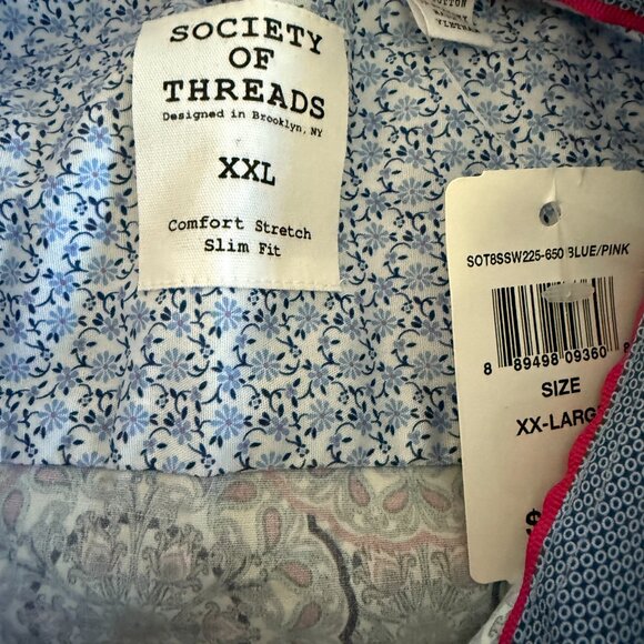 Society of Threads Men's XXL Slim Blue Geometric Long Sleeve Button Down NWT - Picture 4 of 4